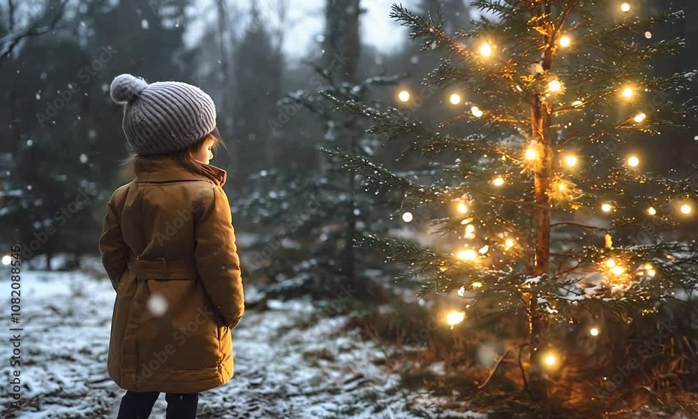 Cute little girl near Christmas tree. New Year card Cute little girl near Christmas tree. New Year card