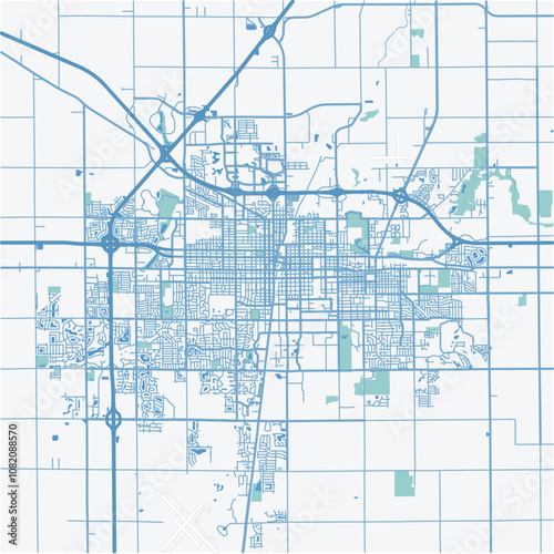 Map of Champaign in Illinois in a professional blue style. Contains layered vector with roads water, parks, etc.