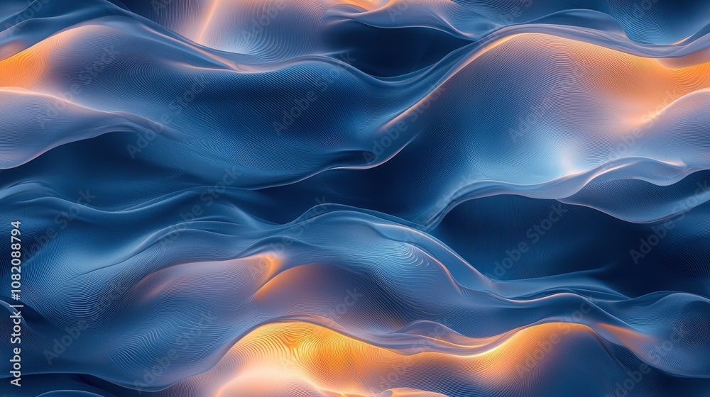 Abstract waves of blue and orange light with smooth texture and flowing patterns Abstract waves of blue and orange light with smooth texture and flowing patterns
