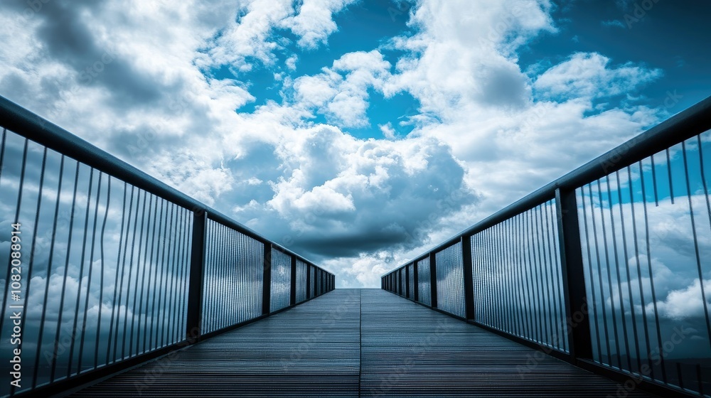 Perspective shot of a bridge deck against a cloudy sky, creating a feeling of openness and connection. Perspective shot of a bridge deck against a cloudy sky, creating a feeling of openness and connection.