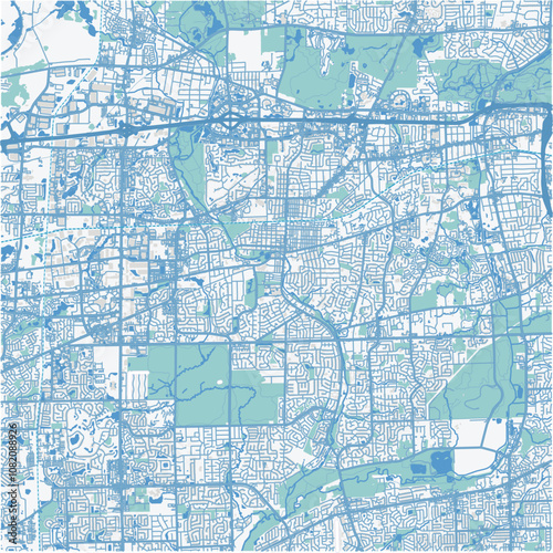 Map of Naperville in Illinois in a professional blue style. Contains layered vector with roads water, parks, etc. photo