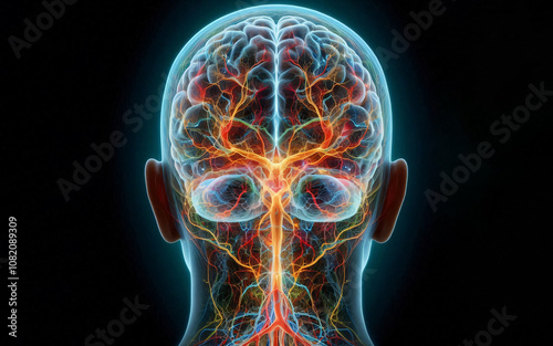 The posterior lobes of the brain, the cerebellum in the human head, colorful 3D image