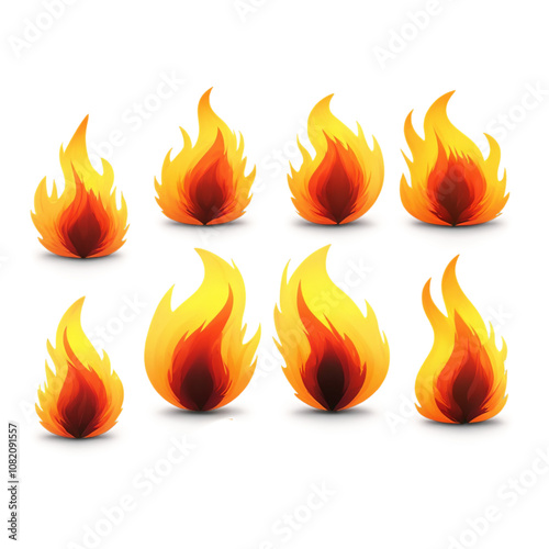A fiery set of flames on a transparent background, capturing intense movement and glowing heat in bold, dynamic shapes. photo