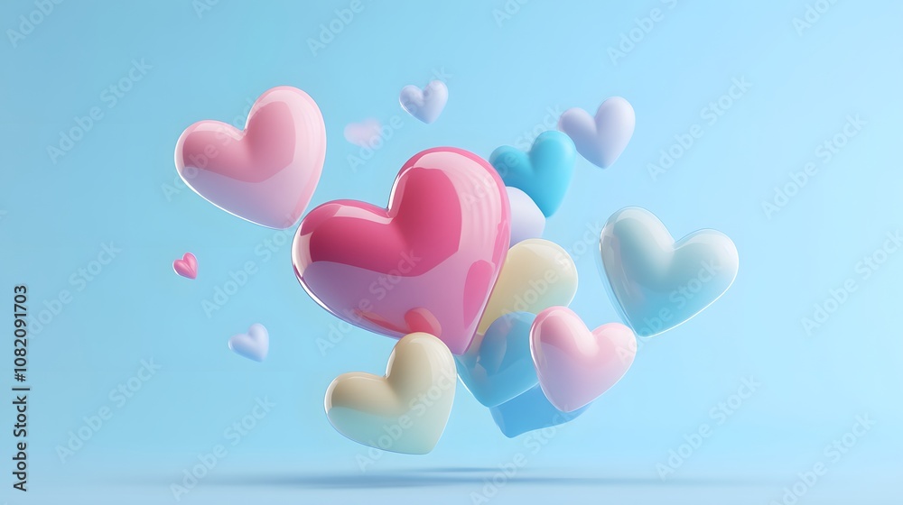3d floating heart icon for social media background, Valentine Day theme. 3d rendering