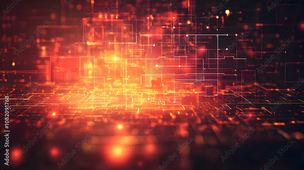 Abstract Background - Glowing Orange Network Data Grid