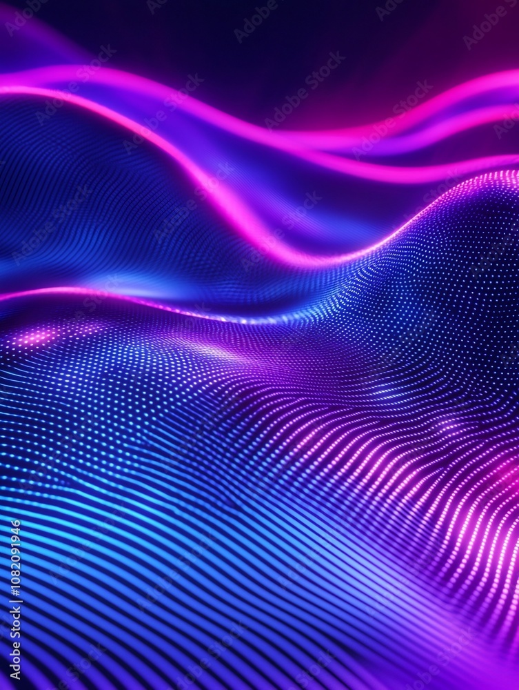 Glowing Neon Wave Pattern in Purple and Blue for Tech and Fashion Product Displays Glowing Neon Wave Pattern in Purple and Blue for Tech and Fashion Product Displays