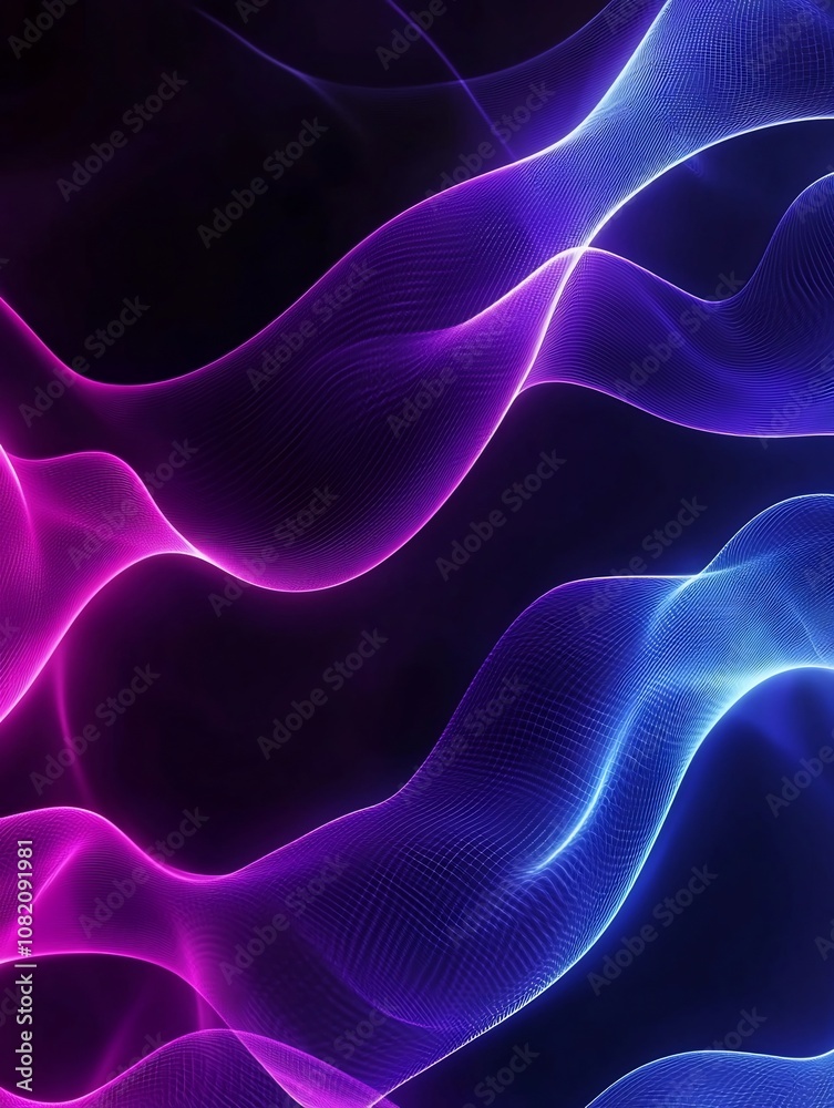 Fototapeta premium Glowing Neon Wave Pattern in Alluring Purple and Blue Tones for Tech or Fashion Product Displays