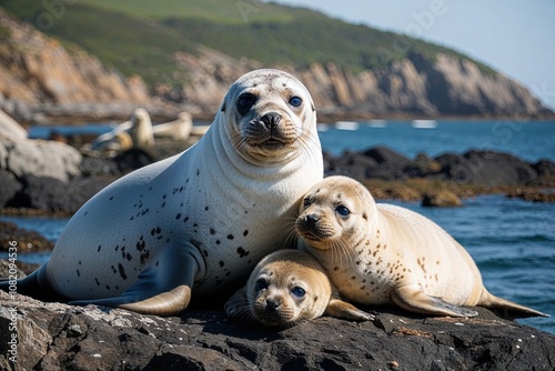 Coastal Wildlife Exploration Captivating Images of Seals and Their Pups on Rocky Shores