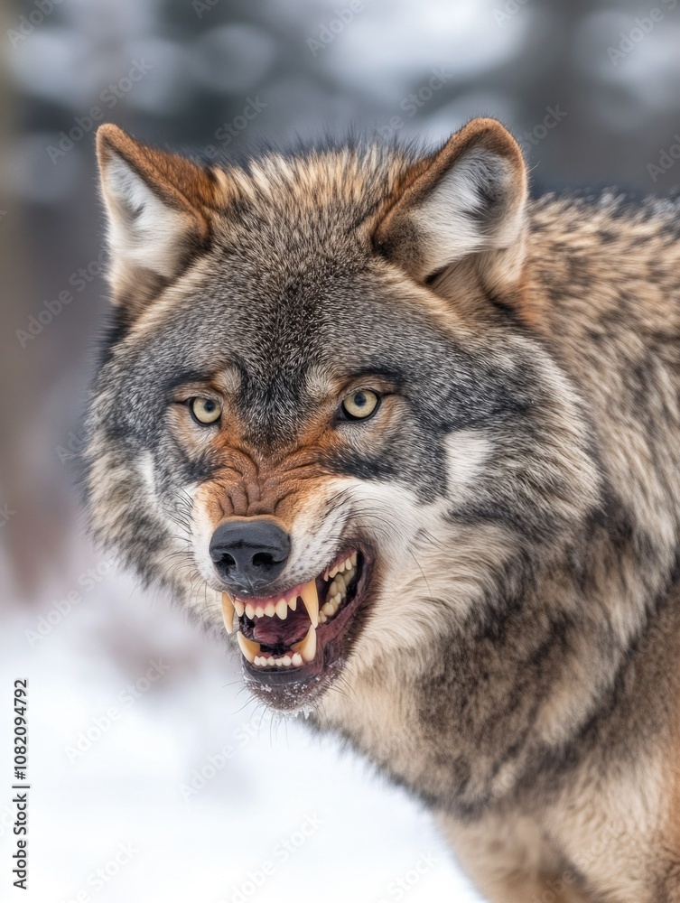 Obraz premium Wolf on High Alert, Snowy Forest