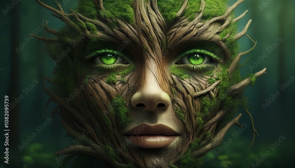 portrait of a person with a forest mask portrait of a person with a forest mask