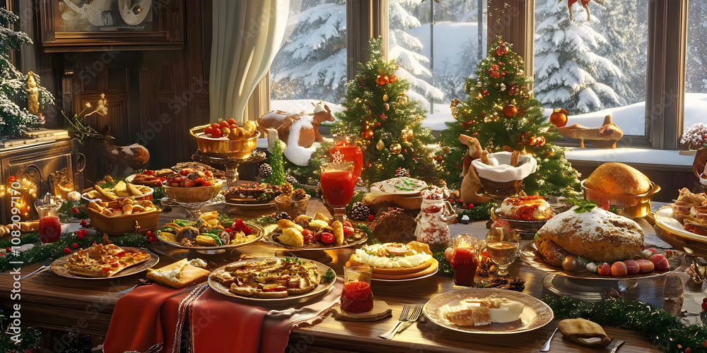festive table with food, ai generated. festive table with food, ai generated.