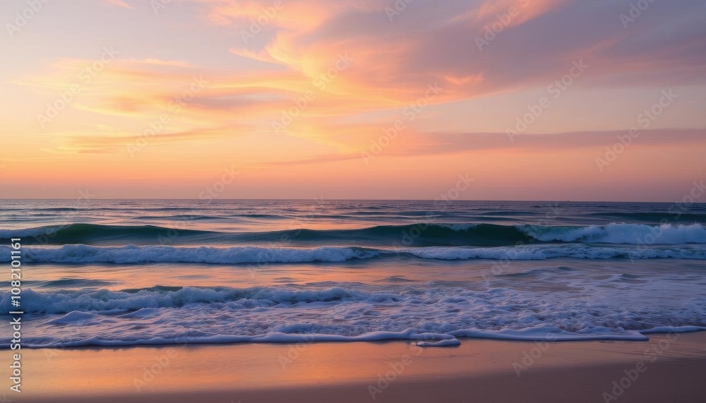 sunset on the beach with waves crashing in the sand sunset on the beach with waves crashing in the sand