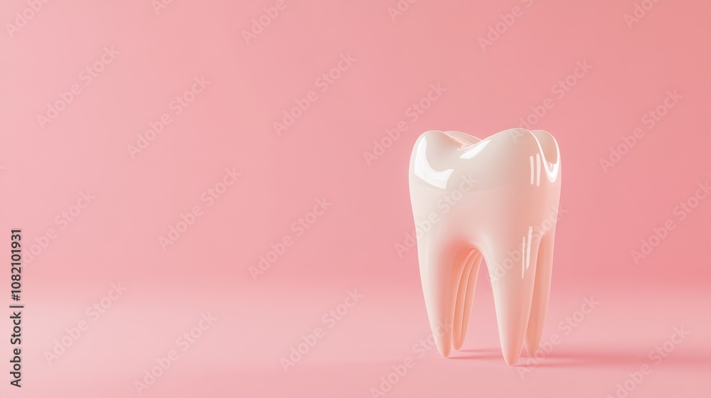 Realistic and Glossy Tooth Model on a Soft Pink Background Ideal for Dental Illustrations and Health Promotion Materials Realistic and Glossy Tooth Model on a Soft Pink Background Ideal for Dental Illustrations and Health Promotion Materials