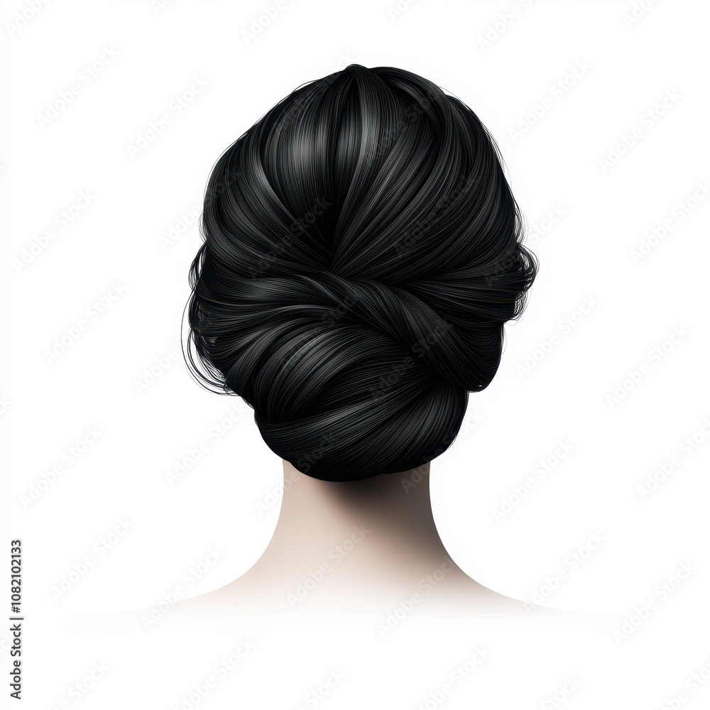 Fototapeta premium A sleek, elegant black hairstyle styled in a sophisticated bun, showcasing a polished look from the back.