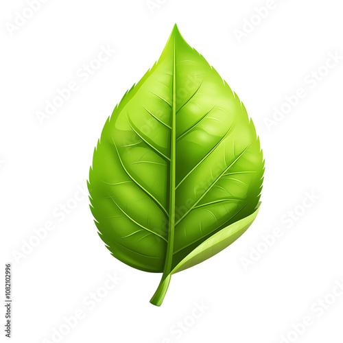 Detailed illustration of a single, healthy green leaf against a pure white backdrop.