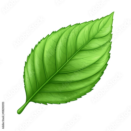 Detailed illustration of a single, healthy green leaf against a pure white backdrop.