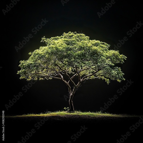 Beautiful aesthetically pleasing selling photo of a full-length sandalwood tree on a black background ,generative ai