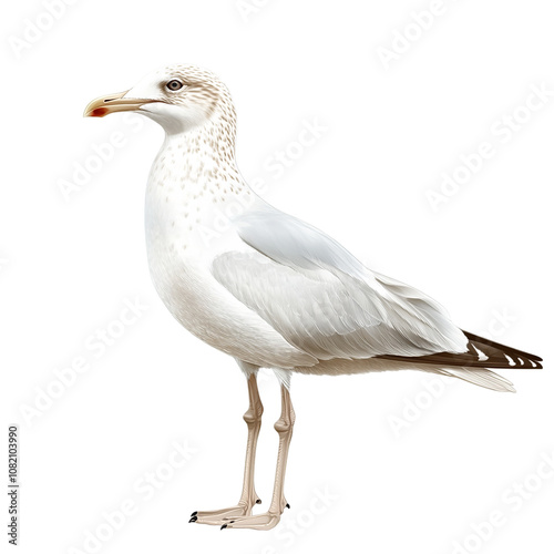 Full profile view of a beautifully illustrated Herring Gull, set against a pure white background.