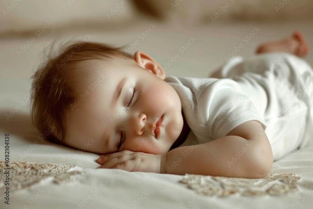 Peaceful Newborn Sleeping on Soft Blanket in Natural Light Peaceful Newborn Sleeping on Soft Blanket in Natural Light