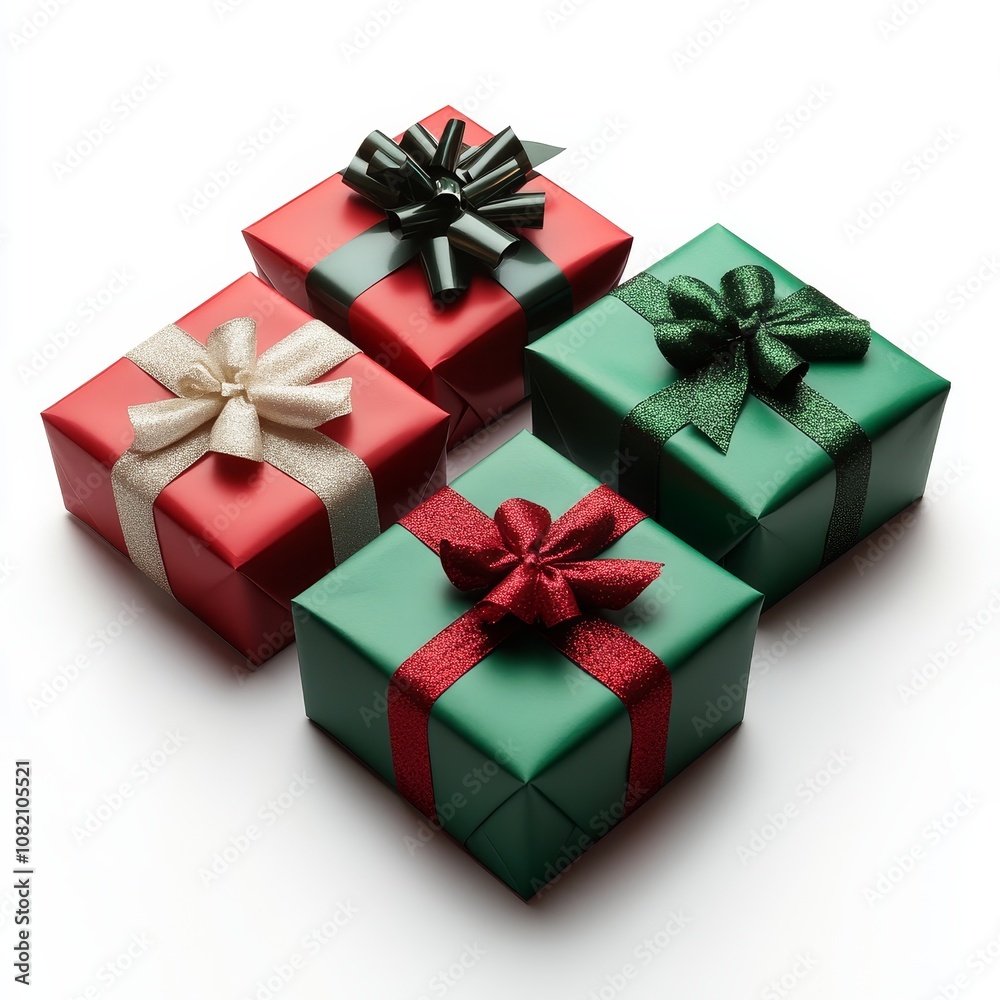 Wrapped Christmas Presents Isolated on White Background for Festive Designs.Concept of Celebration,gift,holiday season,joy,surprise,e-commerce,packaging design,photography,marketing, advertising. Wrapped Christmas Presents Isolated on White Background for Festive Designs.Concept of Celebration,gift,holiday season,joy,surprise,e-commerce,packaging design,photography,marketing, advertising.