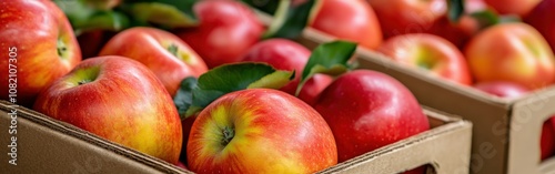 Freshly harvested apples in wooden crates at a local market