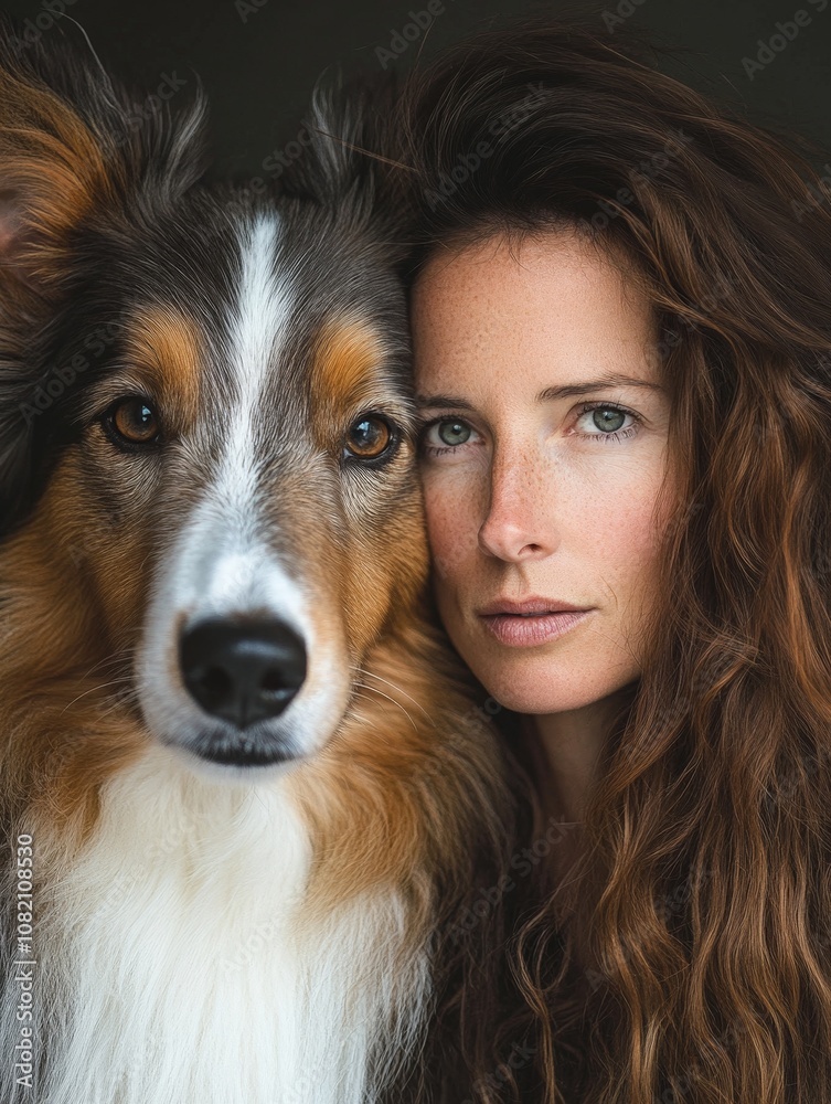 Captivating Portrait of a Woman and Her Beautiful Dog in an Intimate Close-Up, Showcasing the Unique Bond Between Humans and Pets in Natural Light Captivating Portrait of a Woman and Her Beautiful Dog in an Intimate Close-Up, Showcasing the Unique Bond Between Humans and Pets in Natural Light
