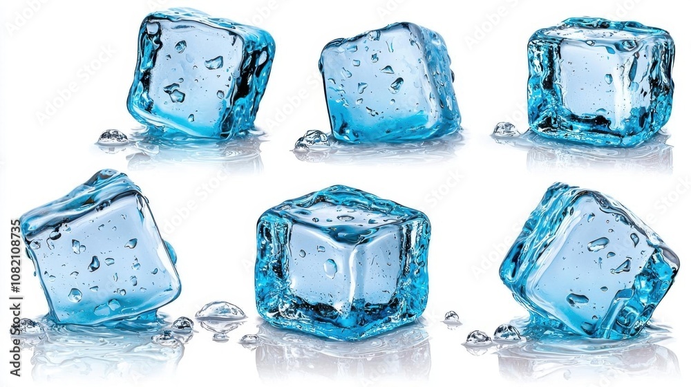 A photostock of a set of ice cubes with realistic reflections on isolated on transparent PNG background, High Quality. A photostock of a set of ice cubes with realistic reflections on isolated on transparent PNG background, High Quality.