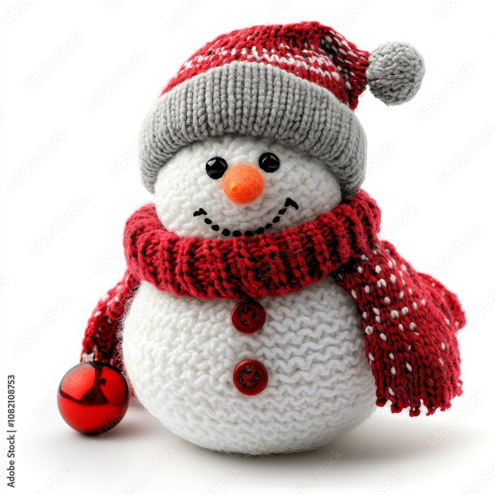 A Jolly Christmas Snowman Isolated on a White Background.Concept of Winter,Christmas,holiday season,festive,joyful,pure,innocent, childlike,magical,Christmas decorations,holiday cards,gift wrapping.