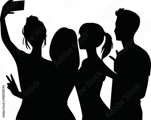Vector Set Of People Taking Selfie Silhouettes Illustration Isolated On White Background