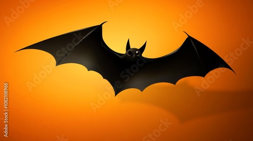 A black bat shape is perfect for decorating a bright orange Halloween background.