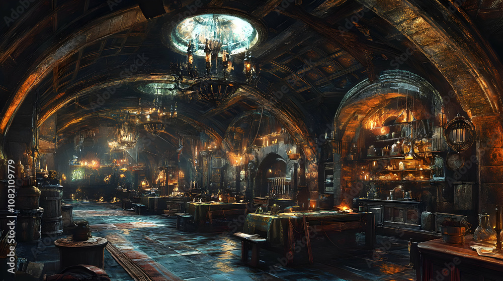 Fototapeta premium Illustration of a Mystical Tavern Interior
