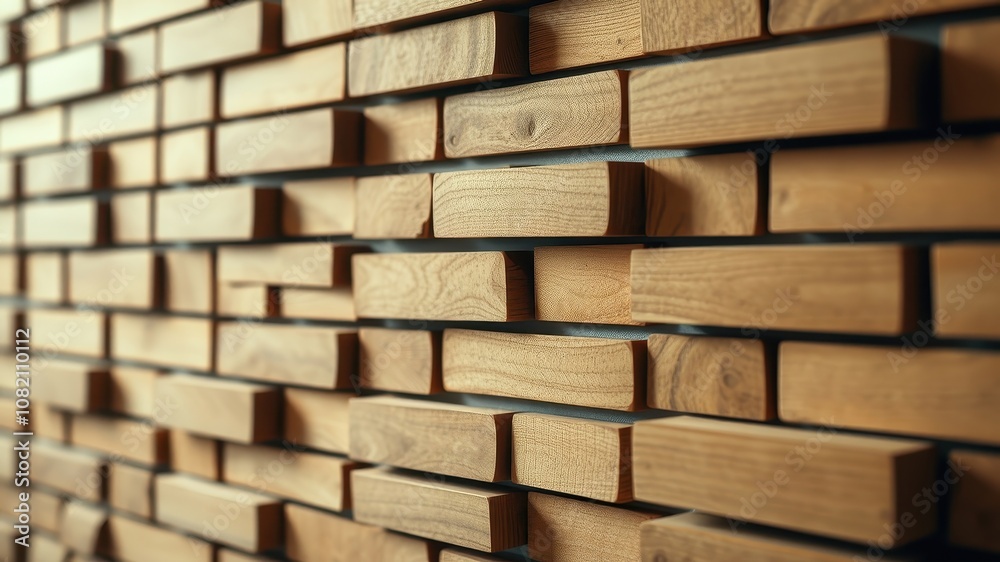 A close-up view of a wall constructed from rectangular wooden slats, arranged in an offset pattern, creating a textured and visually appealing surface. A close-up view of a wall constructed from rectangular wooden slats, arranged in an offset pattern, creating a textured and visually appealing surface.