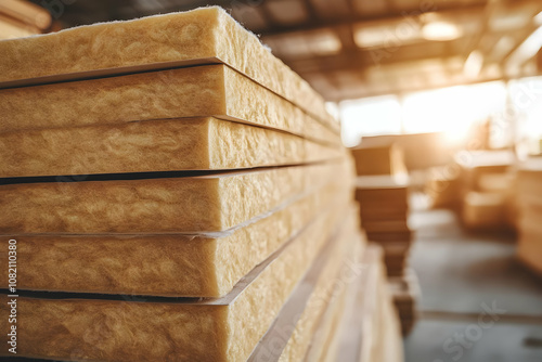 Photo - Stacked Mineral Wool Insulation Boards in Factory