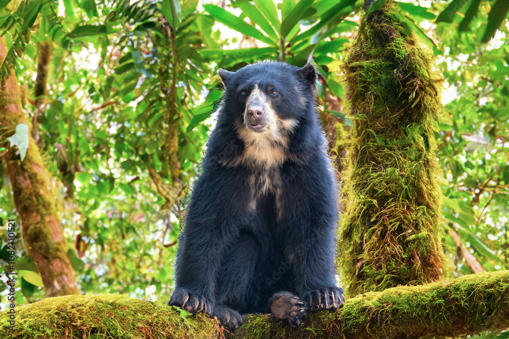 Spectacled bear (Tremarctos ornatus) in selective focus and depth blur. Spectacled bear (Tremarctos ornatus) in selective focus and depth blur.