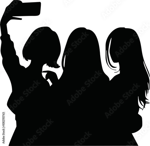 Vector Set Of People Taking Selfie Silhouettes Illustration Isolated On White Background