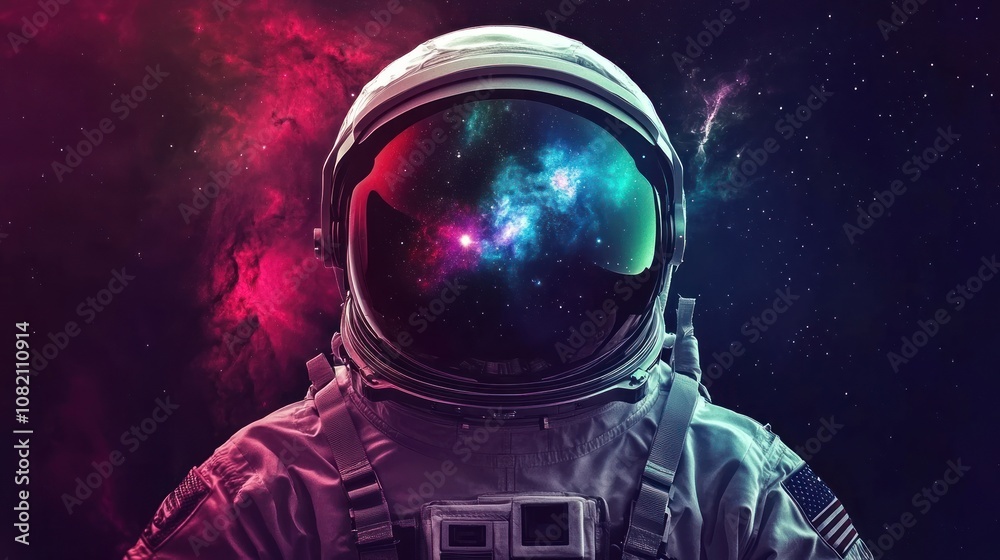 Astronaut with cosmic reflection in helmet. Astronaut with cosmic reflection in helmet.