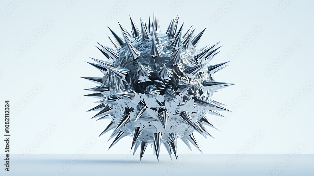 A silver spiky sphere against a white background.