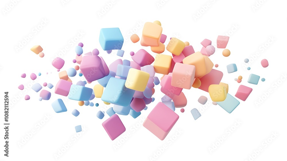 A cluster of colorful cubes and spheres on a white background. A cluster of colorful cubes and spheres on a white background.
