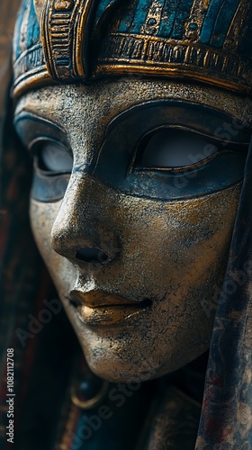 Close perspective individual modeling traditional Egyptian mask photo