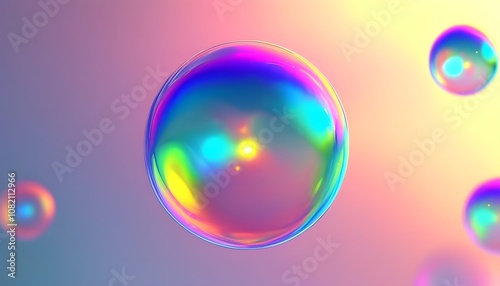 Vibrant 3D bubbles floating against a soft gradient background with lighting effects