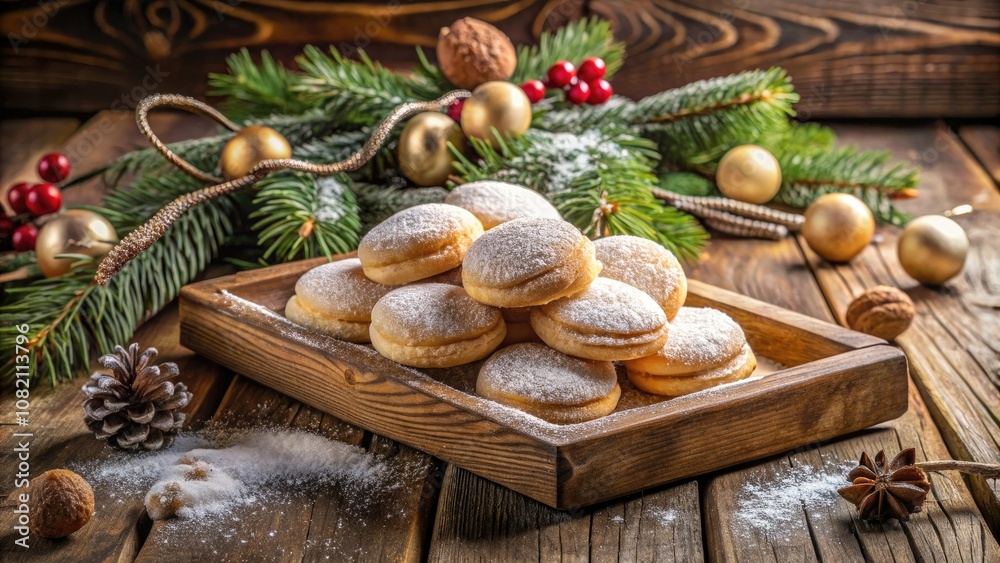 Festive Sugar Cookies on Rustic Wooden Tray Perfect for Celebrations and Gatherings Festive Sugar Cookies on Rustic Wooden Tray Perfect for Celebrations and Gatherings