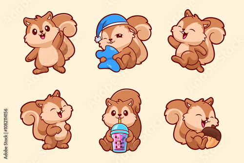 Cute Squirrels Activities Character Vector Design Illustrations Pack