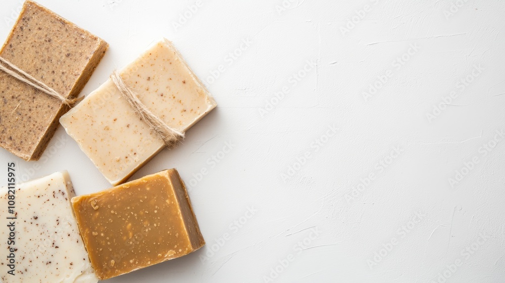 Fototapeta premium Craft paper mockup featuring organic soaps on a white background, highlighting zero waste for small businesses