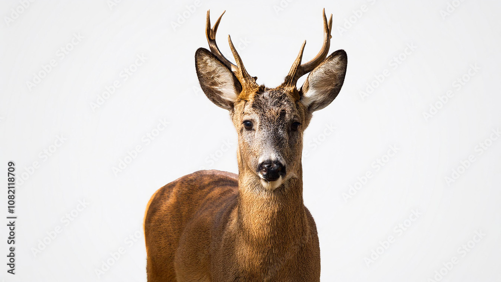 Fototapeta premium Close-up portrait of a roe deer on a white background.