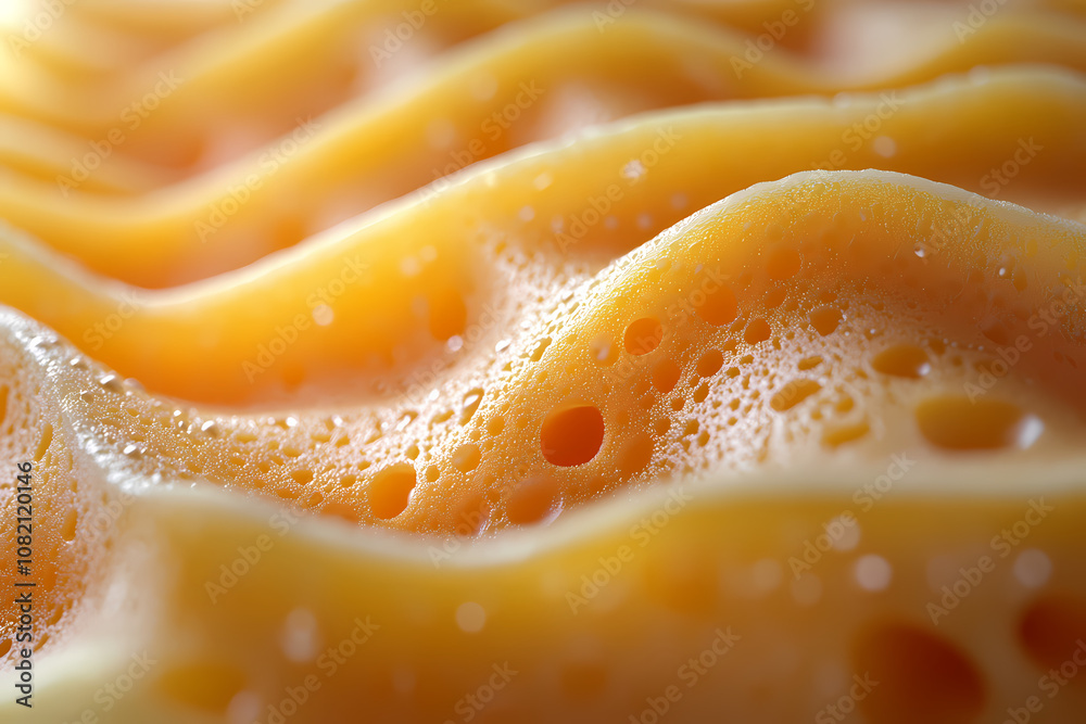 Photorealistic close-up of Yellow Cheese Texture with Distinctive Holes Photorealistic close-up of Yellow Cheese Texture with Distinctive Holes