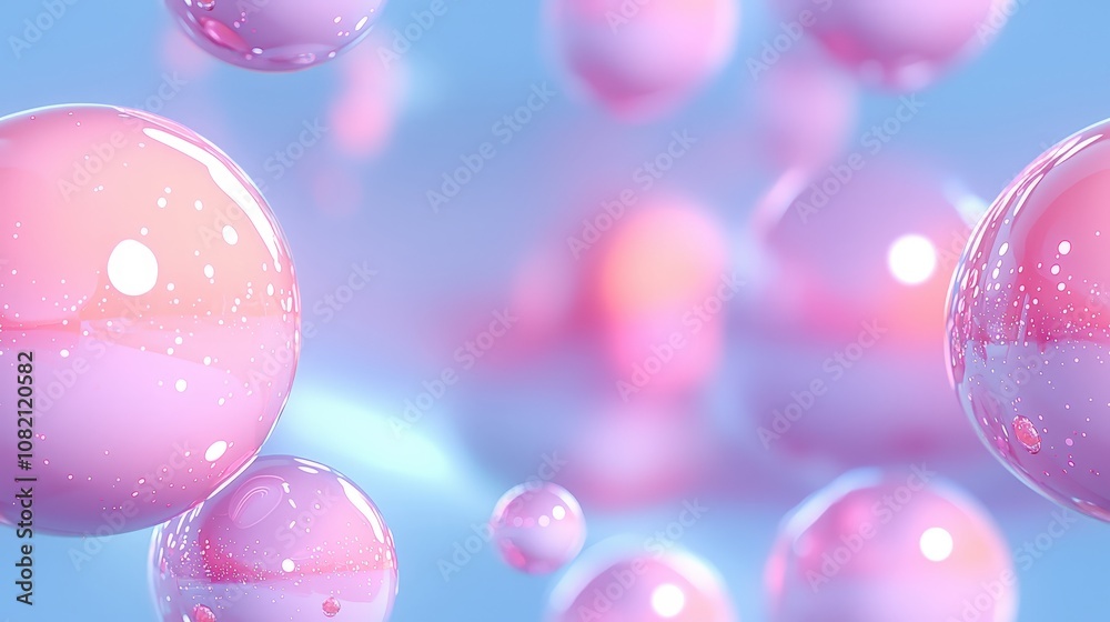 Floating iridescent bubbles on pastel background with soft light and reflections Floating iridescent bubbles on pastel background with soft light and reflections