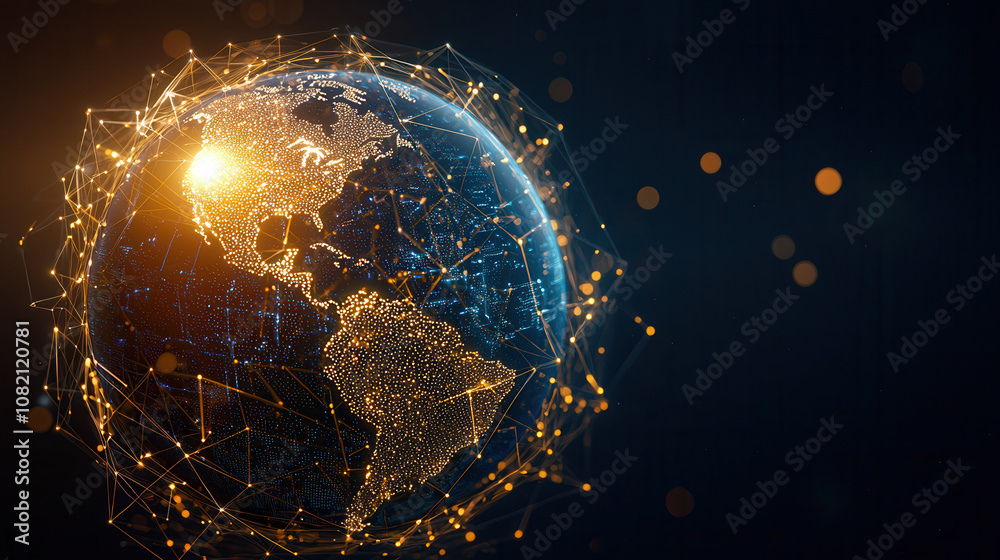 Obraz premium glowing Earth with network connections and bright lights, symbolizing global connectivity and technology