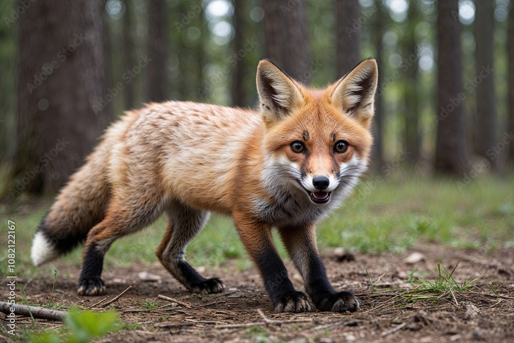 Adorable Fox Kit Playing in North American Forest Isolated Young Animal Adorable Fox Kit Playing in North American Forest Isolated Young Animal