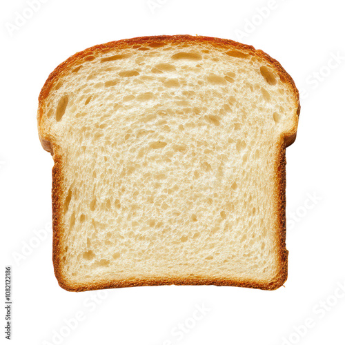Single Slice of White Bread Sitting on a Simple White Background Ideal for Food Blogs, Recipes, and Packaging Designs