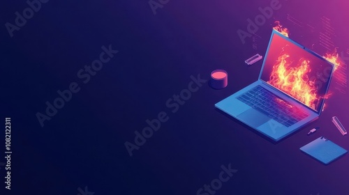 Wallpaper Mural Laptop overheating with flames, digital workspace, flat design illustration Torontodigital.ca